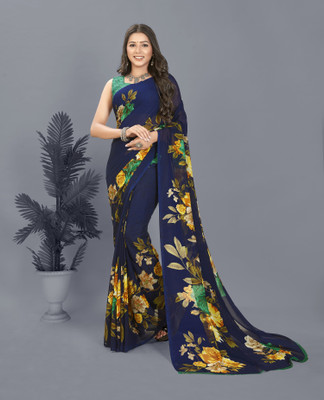 Anand Sarees Floral Print Bollywood Georgette Saree(Dark Blue)