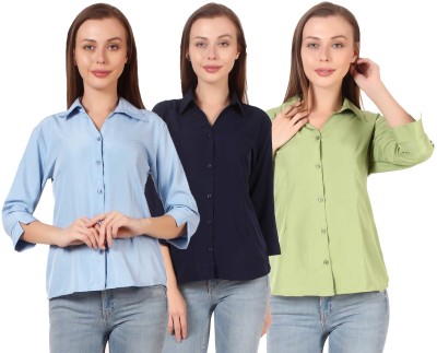 Giggles Women Solid Formal Green, Multicolor Shirt(Pack of 3)