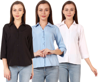 SHANAYA MODA Women Solid Formal Black Shirt(Pack of 3)