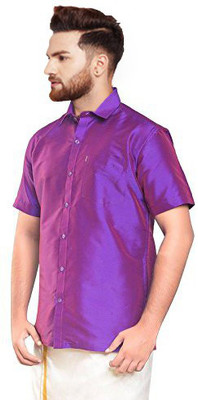 SJSilk Men Solid Formal Purple Shirt