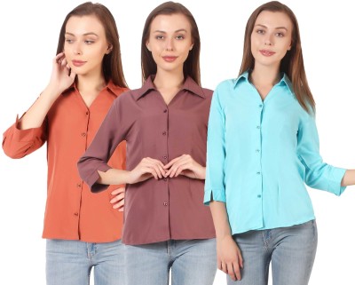 SHANAYA MODA Women Solid Formal Orange Shirt(Pack of 3)