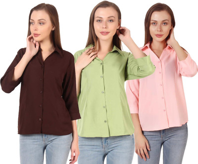 Giggles Women Solid Formal Pink Shirt(Pack of 3)