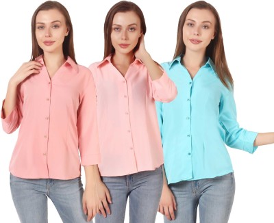 Giggles Women Solid Formal Beige Shirt(Pack of 3)