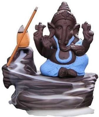 The Craftsman Ganesha Smoke Fountain Incense Holder Decorative Showpiece With 10 Smoke Backflow Scented Incenses Cone , (Blue) Decorative Showpiece  -  10 cm(Polyresin, Blue)