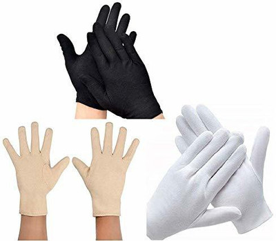 PRALAV Re-usable and Washable Pure Cotton Hand Gloves for Multi-Purpose,Free Size, Diving Gloves(White, Black, Beige)