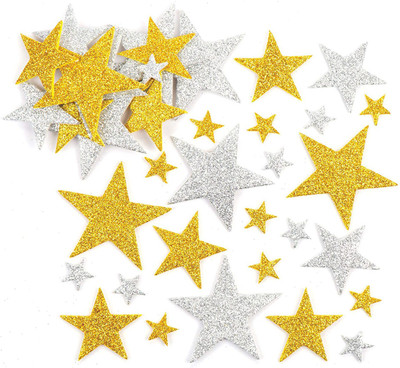 JHINTEMETIC 5.08 cm Star Shape Glitter Foam Stickers For Crafts Activities, Creativity - Pack Of 200 Removable Sticker(Pack of 200)