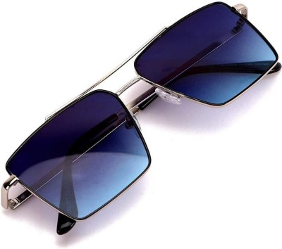 I REBEL Rectangular, Retro Square, Aviator Sunglasses(For Men & Women, Blue)