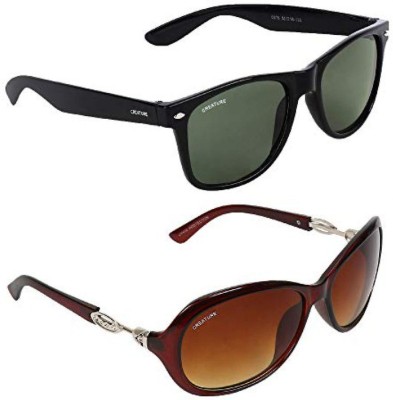 CREATURE Cat-eye, Wayfarer Sunglasses(For Men & Women, Brown, Green)