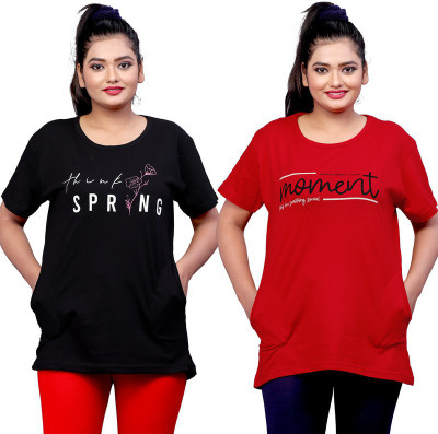 FAYDAMALL Printed Women Round Neck Multicolor T-Shirt
