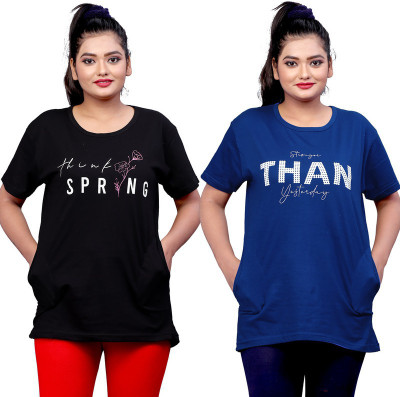 FAYDAMALL Printed Women Round Neck Multicolor T-Shirt