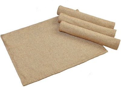 YELLOW WEAVES Rectangular Pack of 4 Table Placemat(Beige, Jute)