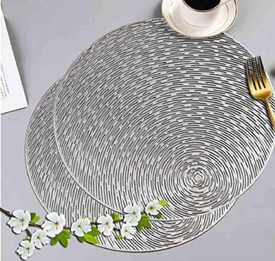 HomeCloud Round Pack of 2 Table Placemat(Silver, PVC)