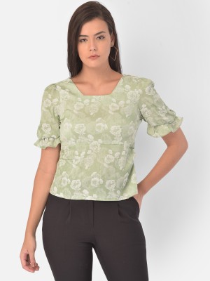 LATIN QUARTERS Casual Floral Print Women Green Top