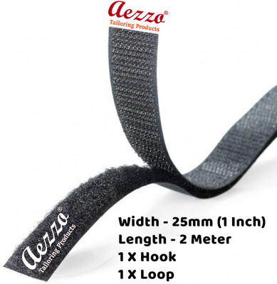 Aezzo Black Velcro Hook + Loop Sew-on Fastener tape roll strips 2 Meter Length 1 Inch (25mm) Width. Use in Sofas Backs, Footwear, Pillow Covers, Bags, Purses, Curtains etc. (2 Meter Black) Sew-on Velcro(Black)