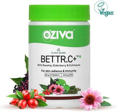 OZiva Bettr.C+ (Plant-Based Vitamin C with Zinc,Rosehip, Amla) for Advanced Immunity(60 No)