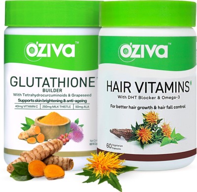 OZiva Better Hair & Skin Pack (Hair Vitamins + Glutathione Builder)(2 x 30 Capsules)