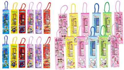 Neel 24 pcs Mix Design Stationery Return Gift Set for-2 Pencil/Eraser/Sharpener/Ruler