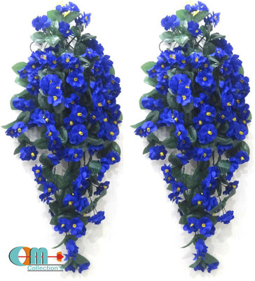 OM COLLECTIONS Artificial Creepers hanging flower Blue, Green Daisy Artificial Flower  with Pot(34 inch, Pack of 2, Vine & Creepers)