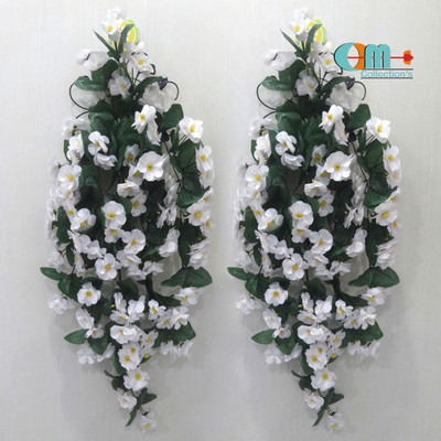OM COLLECTIONS Artificial Creepers hanging flower White, Green Daisy Artificial Flower  with Pot(32 inch, Pack of 2, Vine & Creepers)
