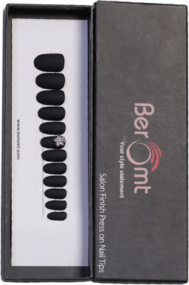 BEROMT FLOWERS CHARM FALSE NAILS - 14 BLACK(Pack of 12)