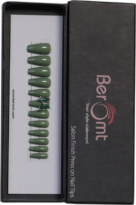 BEROMT BUTTERFLY CHARM FALSE NAILS - 12 GREEN(Pack of 12)