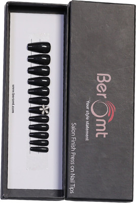 BEROMT FLOWERS CHARM FALSE NAILS - 02 BLACK(Pack of 12)