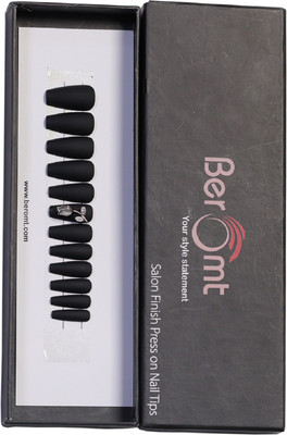 BEROMT FLOWERS CHARM FALSE NAILS - 08 BLACK(Pack of 12)