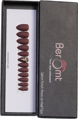 BEROMT FLOWERS CHARM FALSE NAILS - 12 BROWN(Pack of 12)