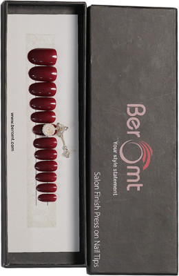 BEROMT SINGLE CHAIN CHARM FALSE NAILS - 04 RED(Pack of 12)