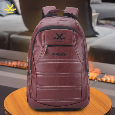 WROGN Casual Self Thread design Leatherette 38L 38 L Laptop Backpack(Maroon)