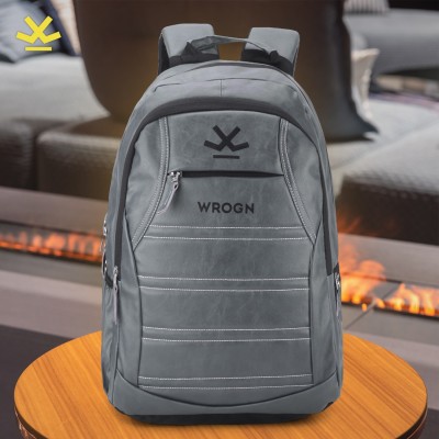 WROGN Casual Self Thread design Leatherette 38L 38 L Laptop Backpack(Grey)