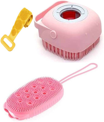 KRAZE Silicone Soft Cleaning 2 pcs Bath Brush & 1 pcs Back Scrubber Belt(Pack of 3)
