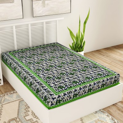 UNIQCHOICE 120 TC Cotton Single Floral Flat Bedsheet(Pack of 1, Green)