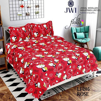 FreshFabrics 160 TC Microfiber Double 3D Printed Flat Bedsheet(Pack of 1, Red cat)