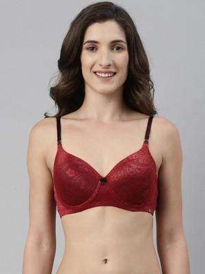 Enamor Enamor Womens F140-Padded Wired High Coverage Lace Everyday Bra Women T-Shirt Lightly Padded Bra(Red)