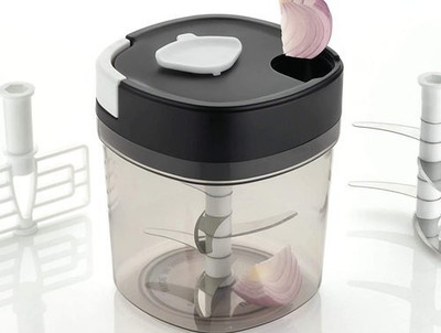PUHBRHY 2 in 1 Plastic Handy Chopper Vegetable Fruit Nut Onion Chopper, 6 W Food Processor(Black)