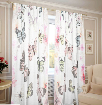 RD 154 cm (5 ft) Window Polyester Room Darkening Curtain (Pack Of 2)(Pink, Floral)