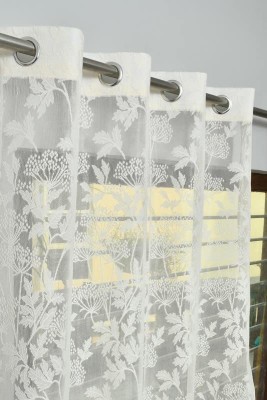 JUBILANT HOME FASHION 214 cm (7 ft) Net Semi Transparent Door Curtain (Pack Of 2)(Floral, FLORAL CREAM)