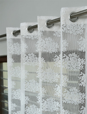 YELLOW WEAVES 152 cm (5 ft) Window Polyester Semi Transparent Curtain (Pack Of 2)(White, Floral)
