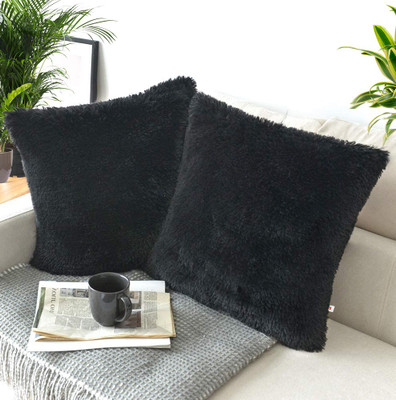 Cyuteenuts Microfibre Solid Cushion Pack of 2(Black)