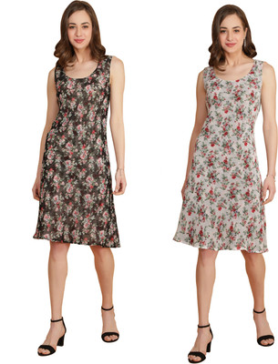 TSM Women A-line Brown, White Midi/Calf Length Dress
