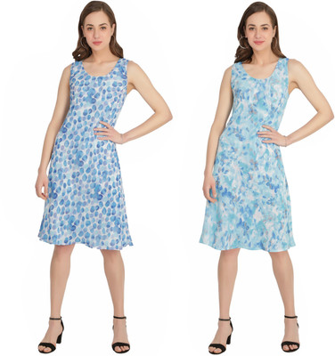 TSM Women A-line Blue, Light Blue Knee Length Dress