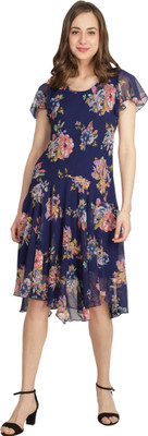 TSM Women High Low Blue Midi/Calf Length Dress