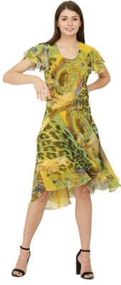 TSM Women High Low Yellow Midi/Calf Length Dress