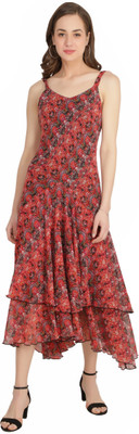 TSM Women High Low Red Midi/Calf Length Dress
