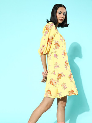 Dressberry Women Fit and Flare Yellow Above Knee/Mid Thigh Length Dress