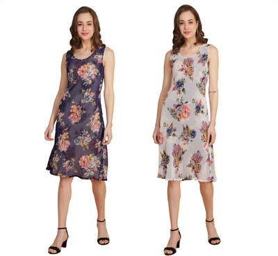 TSM Women A-line Blue, White Knee Length Dress