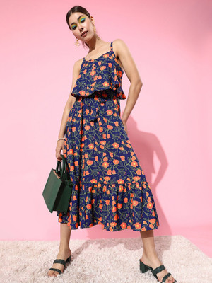 Dressberry Women Fit and Flare Dark Blue Knee Length Dress