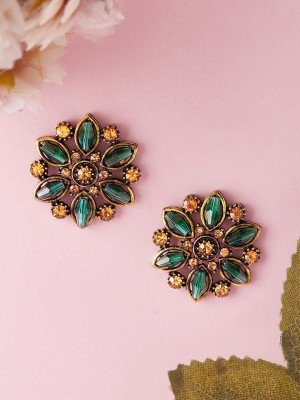 RUBANS Rubans Gold Toned Green and Yellow Stone Studs Alloy Stud Earring