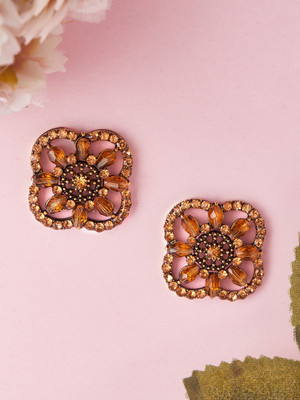 RUBANS Rubans Gold Toned Brown and Yellow Stone Studs Alloy Stud Earring